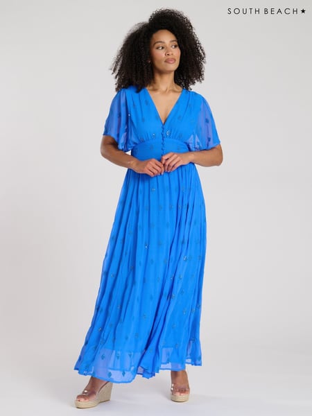 South Beach Blue Sequin Detail Button Midi Dress (F30046) | € 78