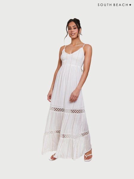 South Beach White Metallic Tie Back Cami Maxi Dress (F30071) | € 78