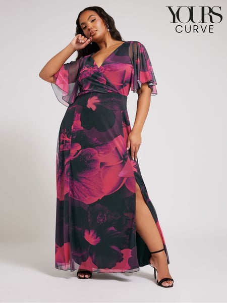 Yours Curve Pink London Floral Wrap Mesh Maxi Dress (F30332) | € 109