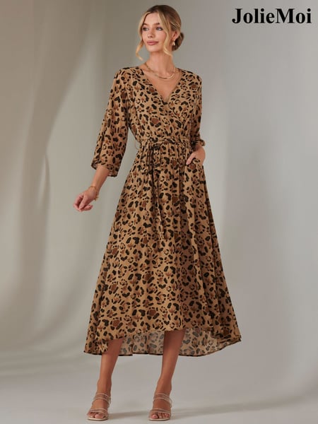 Jolie Moi Brown Gold Spot Printed Chiffon Maxi Dress (F31376) | € 117
