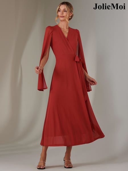 Jolie Moi Red Amira Cape Maxi Dress (F31388) | € 139
