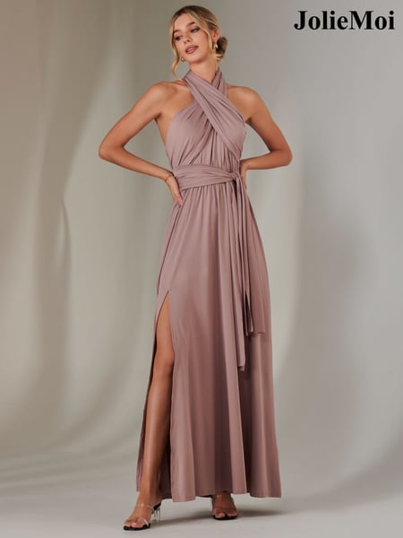 Jolie Moi Pink Halter Neck Maxi Bridesmaid Dress (F31520) | € 122
