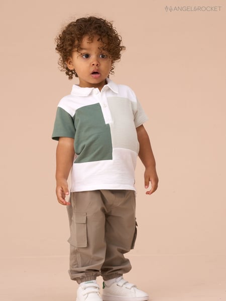 Angel & Rocket White Kane 100% Cotton Textured Colour Block Polo Shirt (F32361) | € 25 - € 28