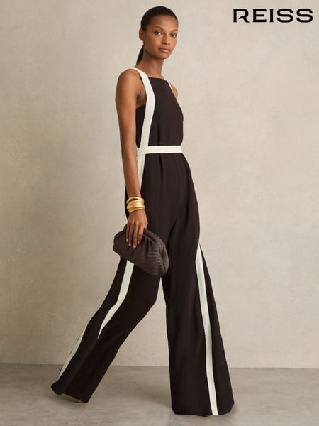 Reiss Chocolate/Cream Salma Colour-Block Wide-Leg Jumpsuit (F32814) | € 418