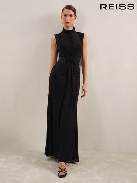 Reiss Black Daniella Sheer Ruched Maxi Dress (F32824) | € 309
