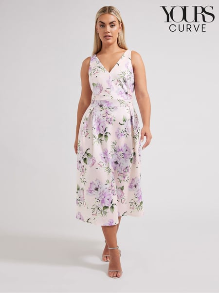 Yours Curve Pink London V-Neck Pleated Dress (F33465) | € 94