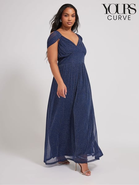Yours Curve Blue London Metallic Mesh Cold Shoulder Dress (F33524) | € 98