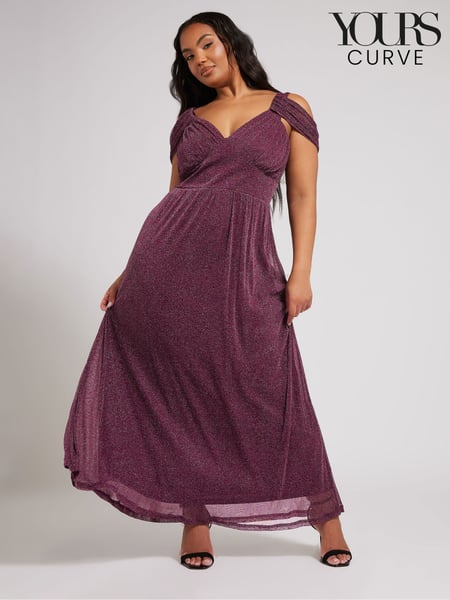 Yours Curve Purple London Metallic Mesh Cold Shoulder Dress (F33539) | € 98