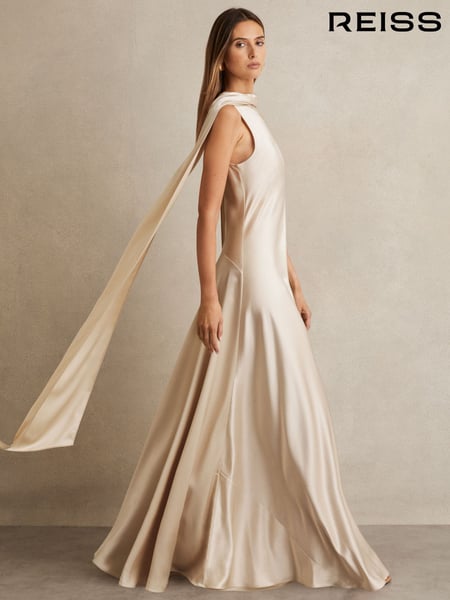 Reiss Champagne Fae Satin Cape Maxi Dress (F33974) | € 543