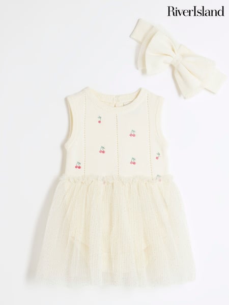 River Island Cream Baby Girls Cherry Embellished 100% Cotton Tutu Dress (F34197) | € 41