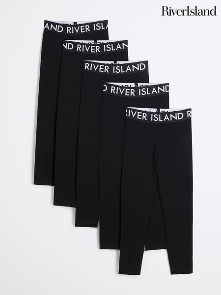 River Island Black Girls Deep Waistband 100% Cotton Leggings 5 Pack (F34239) | € 50