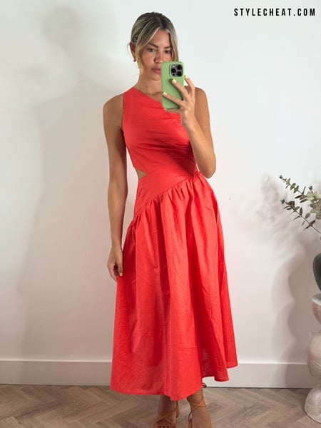 Style Cheat Coral Pink One Shoulder Printed Jasmine Midi Dress (F34298) | € 97