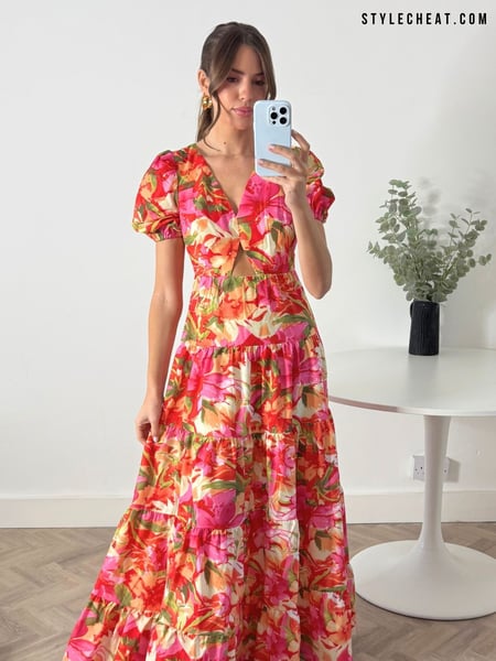 Style Cheat Red Tiered Floral Maxi Zoe Puff Sleeve Dress (F34299) | € 117
