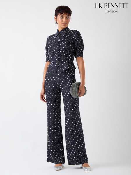 LK Bennett Blue Elsie Spring & Birch Viscose 40'S Polka Dot Button Detail Blouse (F34341) | € 310