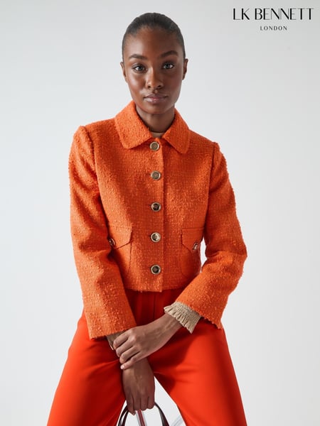 LK Bennett Orange Vita Cotton Blend Collar Tweed Jacket (F34481) | € 272