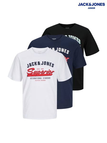 JACK & JONES Junior Blue 100% Cotton Logo Short Sleeve T-Shirts 3 Pack (F34485) | € 44