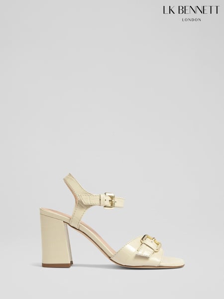 LK Bennett Cream Reeva Buttercream Croc Effect Oloid Buckle Sandals (F34695) | € 466