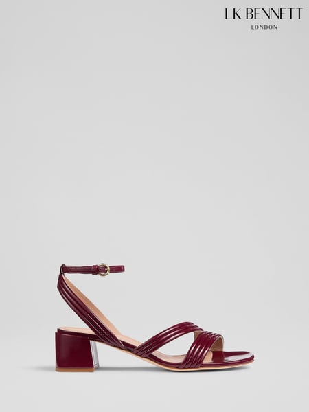 LK Bennett Red Etta Bordeaux Patent PU Straps Low Block Heels (F34707) | € 420