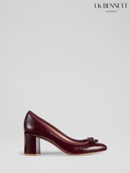LK Bennett Red Juliette Bordeaux Crinkled Patent High Heel Grosgrain Ballerina Courts (F34733) | € 435