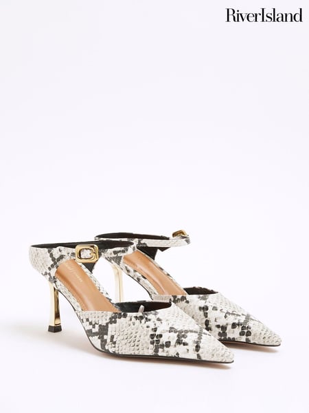 River Island Grey Pointed Ankle Strap Court Shoes (F35114) | € 72