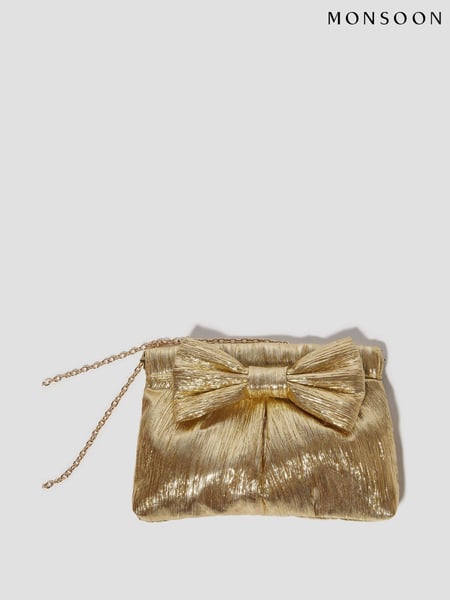 Monsoon Gold Mila Metallic Plisse Bow Bag (F35284) | € 61