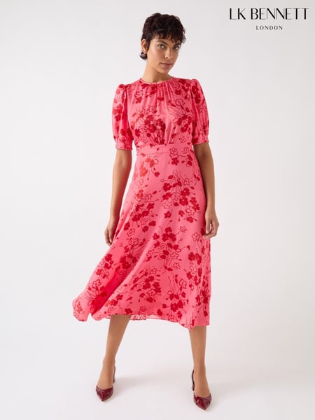 LK Bennett Pink Petite Jem Desert Rose & Rio Viscose Wildflower Tea Dress (F35484) | € 622