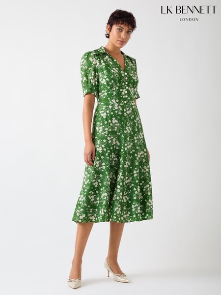 LK Bennett Green Sophie Treetop and Birch Wildflower Print Jacquard Dress (F35497) | € 622