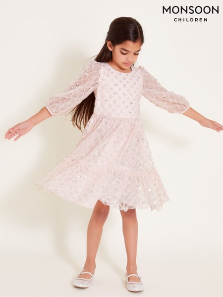 Monsoon Pink Gracie Long Sleeve Beaded Tunic Dress (F35817) | € 101 - € 117