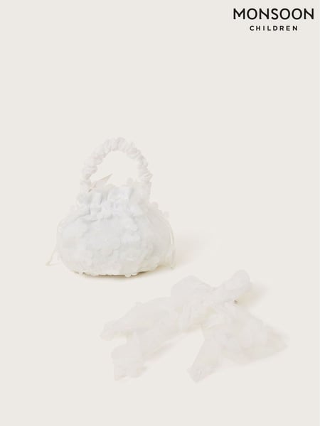 Monsoon White Flower Pouch Bag and Bow Hair Clips Set (F35861) | € 25