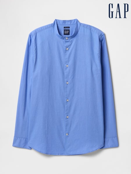 Gap Blue Linen-Cotton Straight Fit Band Collar Shirt (F35976) | € 78