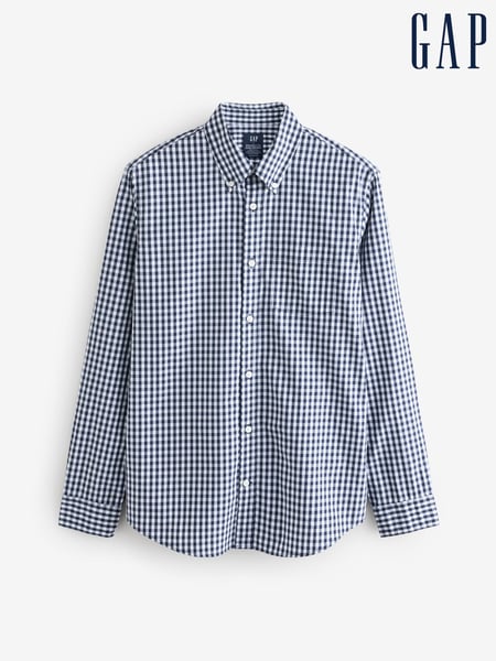 Gap Blue Gingham All Day Regular Fit Long Sleeve Poplin Shirt (F36051) | € 62