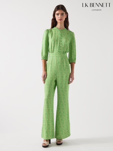 LK Bennett Green Petite Naomi Jelly Bean & Italian Straw Viscose Swirl Print Crepe Jumpsuit (F36234) | € 544