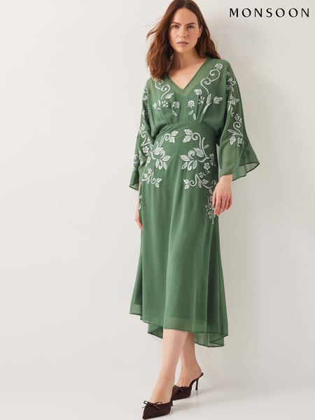 Monsoon Green Hannah Embroidered Tea Dress (F36636) | € 250
