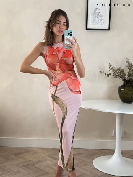 Style Cheat Pink Mesh Placement Floral Print Sleeveless Maxi Dress (F36729) | € 94