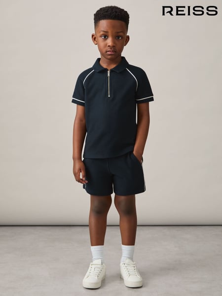Reiss Navy Lolland Cotton Textured Half-Zip Polo Shirt (F37245) | € 44