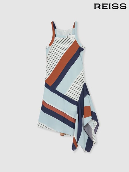 Reiss Blue Print Holly Stripe-Print Handkerchief Dress (F37250) | € 133
