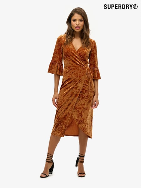 Superdry Brown Short Sleeve Velvet Wrap Midi Dress (F37421) | € 113