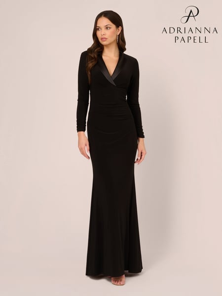 Adrianna Papell Tuxedo Long Black Dress (F38307) | € 279