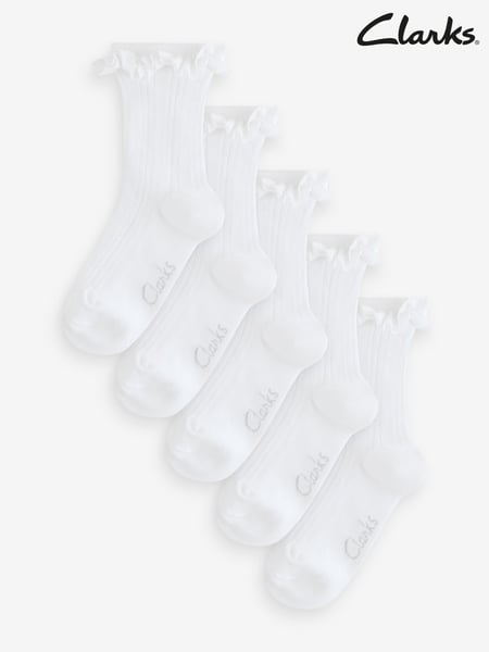 Clarks White Girls Frill School Socks 5 Pack (F38318) | € 22 - € 23