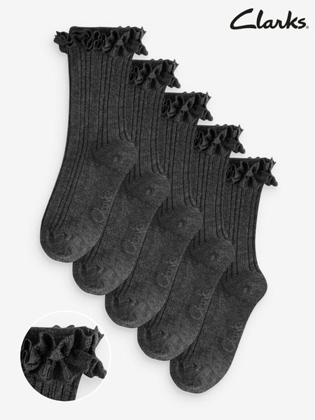Clarks Grey Girls Frill School Socks 5 Pack (F38320) | € 22 - € 23