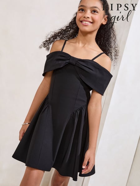 Lipsy Black Teen Bow Bardot Dress (5-16yrs) (F38571) | € 58 - € 67