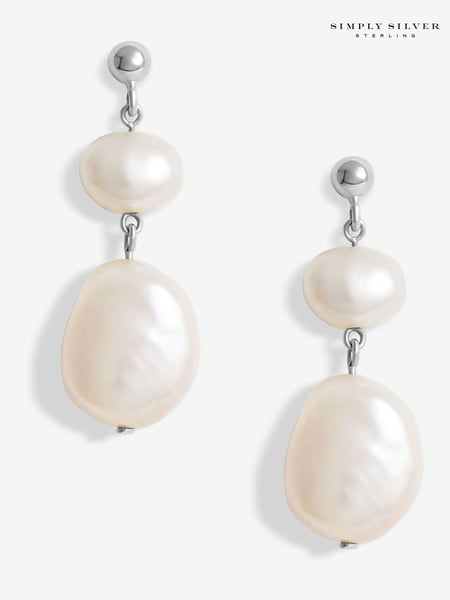 Simply Silver Silver Tone 925 Fresh Water Pearl Double Drop Earrings (F38771) | € 62