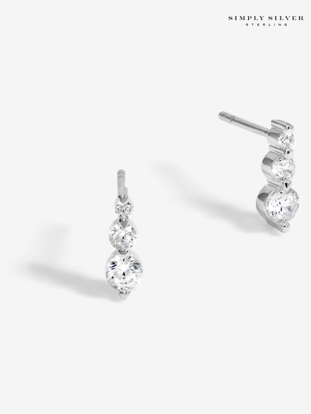 Simply Silver Silver Tone 925 Cubic Zirconia Graduated Drop Stud Earrings (F38795) | € 39