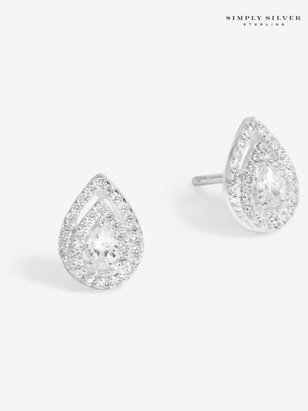 Simply Silver Silver Tone 925 Cubic Zirconia Double Halo Pear Stud Earrings (F38800) | € 47