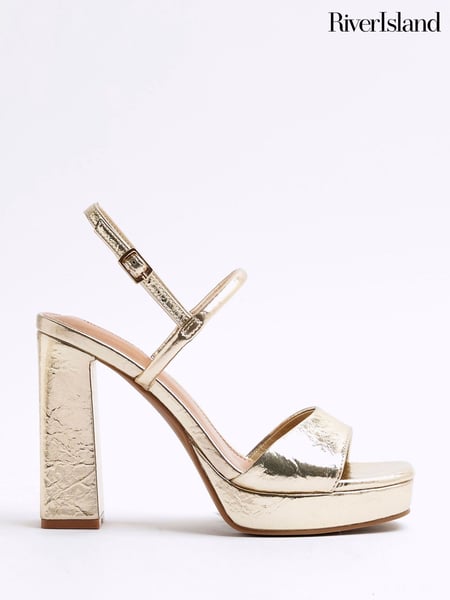 River Island Gold Sling Back Platform Sandals (F40345) | € 59