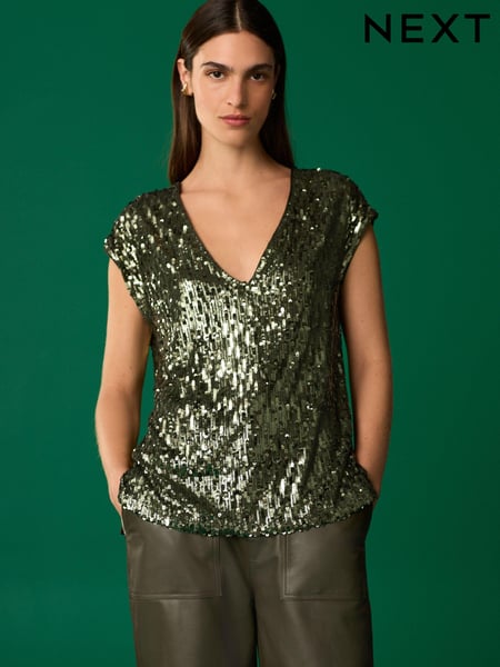 Green Sequin V-Neck Sleeveless Top (F40698) | € 23