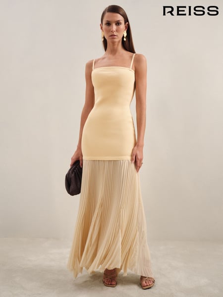 Reiss Yellow Milana Pleated Skirt Ribbed Midi Dress (F40776) | € 465
