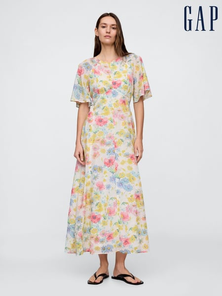 Gap White Floral Voile Flutter-Sleeve Maxi Dress (F41701) | € 140