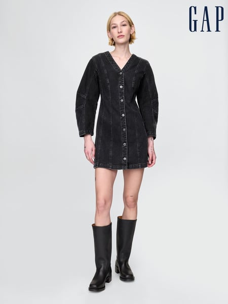 Gap Black Barrel-Sleeve Denim Mini Shirt Dress (F41713) | € 109