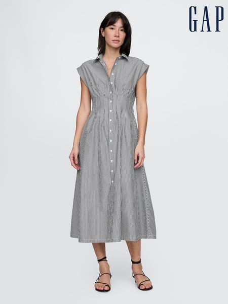 Gap Black Stripe 100% Cotton Poplin Button Front Midi Shirt Dress (F41741) | € 101